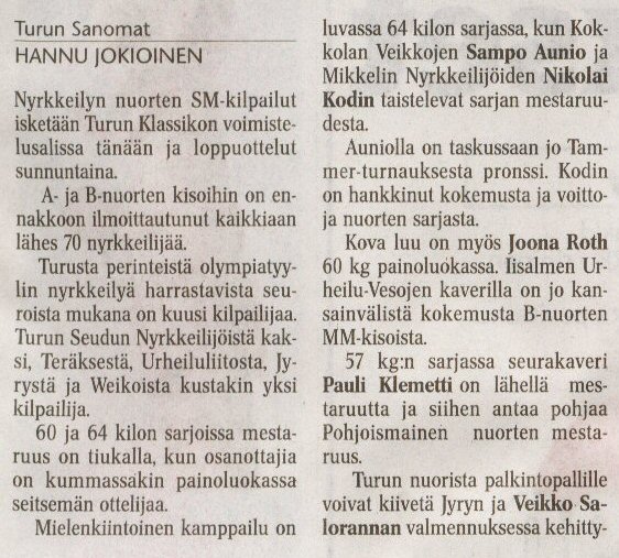 Artikkeli Turun Sanomissa, 30.10.2004